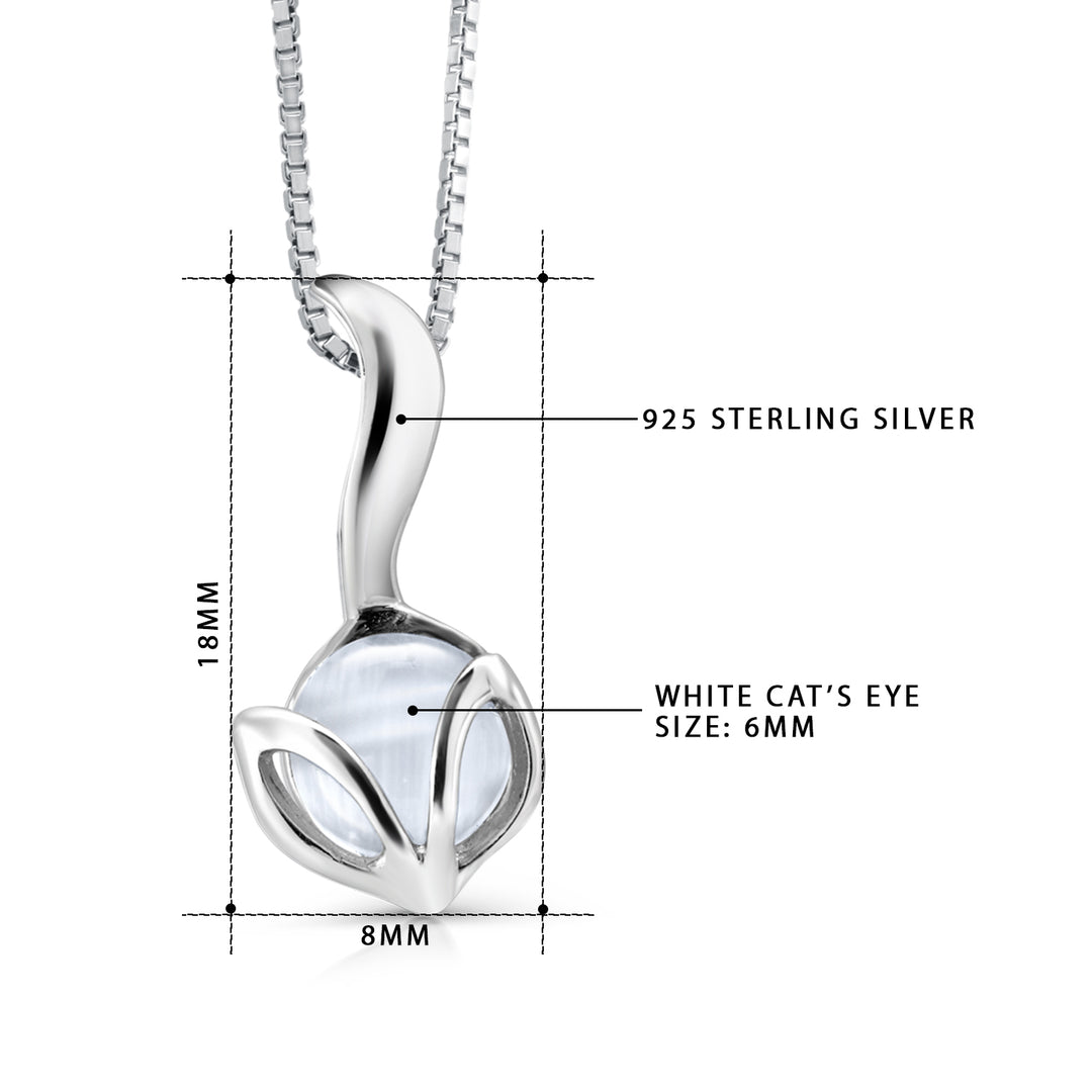 Solid 925 Sterling Silver Flower Bud Pendant, Cat's Eye Pendant, Cat's Eye Stone Pendant, Silver Pendant, Flower Bud Pendant For Gift