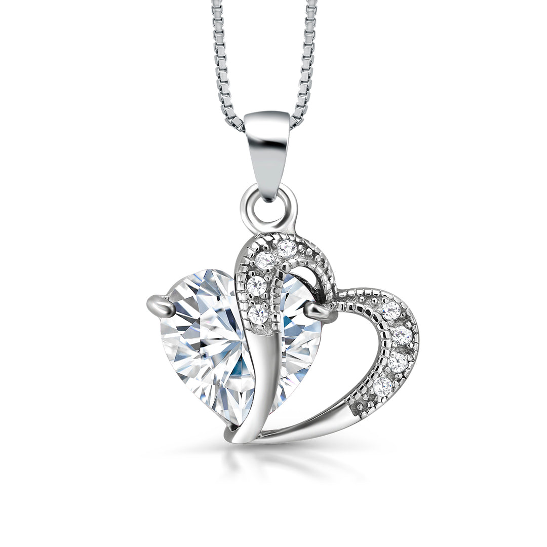 925 Sterling Silver Double Heart Cz Pendant, Double Heart Pendant, Silver Jewelry, Heart Pendant, CZ Pendant With Chain, Love Heart Pendant