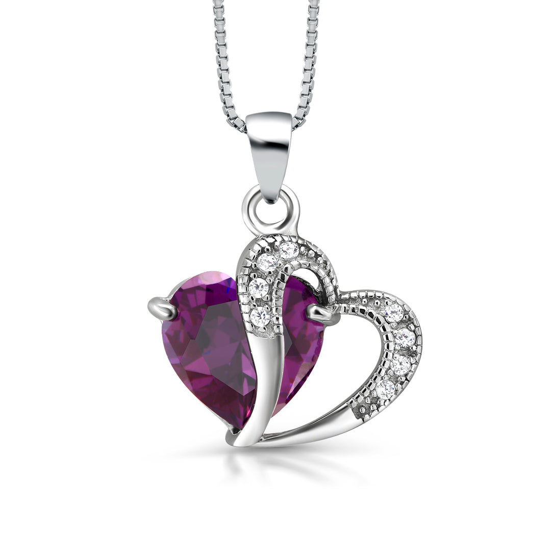 925 Sterling Silver Amethyst Double Heart Cz Pendant, Amethyst Heart Pendant, CZ Heart Pendant, Silver Jewelry, Double Heart CZ Pendant, February Birthstone Jewelry, Heart Pendant