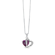 925 Sterling Silver Amethyst Double Heart Cz Pendant, Amethyst Heart Pendant, CZ Heart Pendant, Silver Jewelry, Double Heart CZ Pendant, February Birthstone Jewelry, Heart Pendant