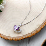 Load image into Gallery viewer, 925 Sterling Silver Amethyst Double Heart Cz Pendant, Amethyst Heart Pendant, CZ Heart Pendant, Silver Jewelry, Double Heart CZ Pendant, February Birthstone Jewelry, Heart Pendant
