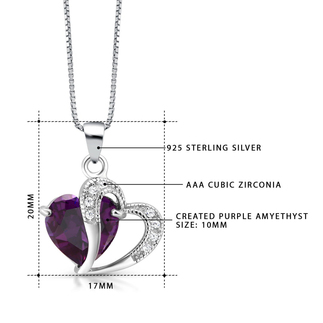 925 Sterling Silver Amethyst Double Heart Cz Pendant, Amethyst Heart Pendant, CZ Heart Pendant, Silver Jewelry, Double Heart CZ Pendant, February Birthstone Jewelry, Heart Pendant