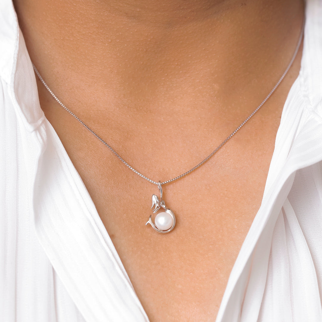 925 Sterling Silver Mermaid Pearl Pendant with 18'' Box Chain, Freshwater Cultured Pearl Mermaid Pendant, Mermaid Pendant, Pearl Pendant