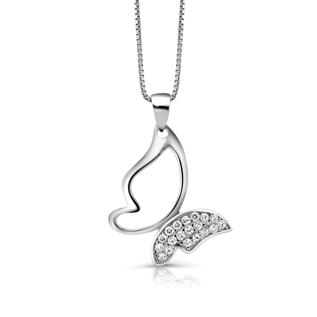 925 Sterling Silver Butterfly Pave CZ Pendant with 18' Chain, Silver Pave Pendant, Silver Butterfly Jewelry, Butterfly Pendant, Pave Pendant, Insect jewelry