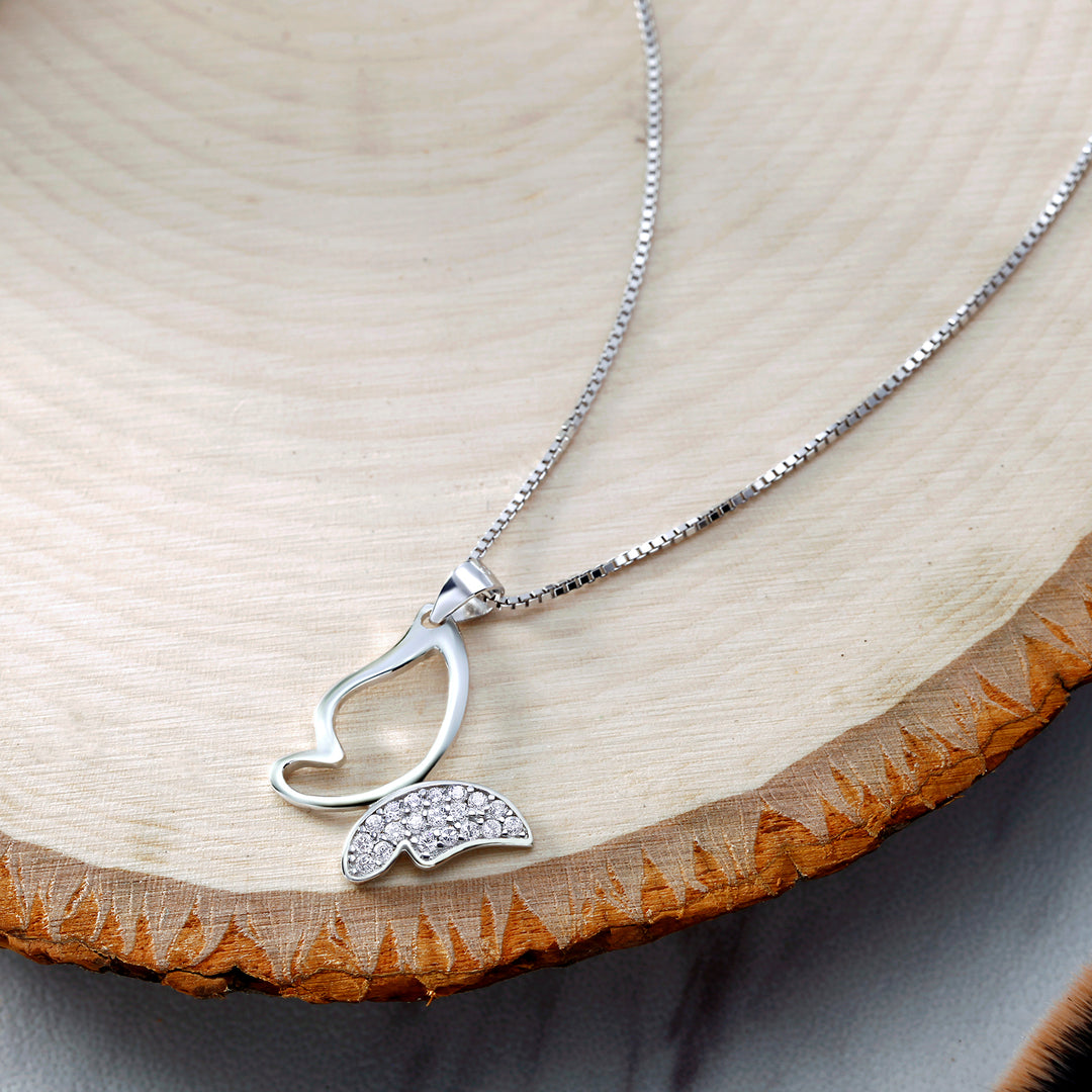925 Sterling Silver Butterfly Pave CZ Pendant with 18' Chain, Silver Pave Pendant, Silver Butterfly Jewelry, Butterfly Pendant, Pave Pendant, Insect jewelry