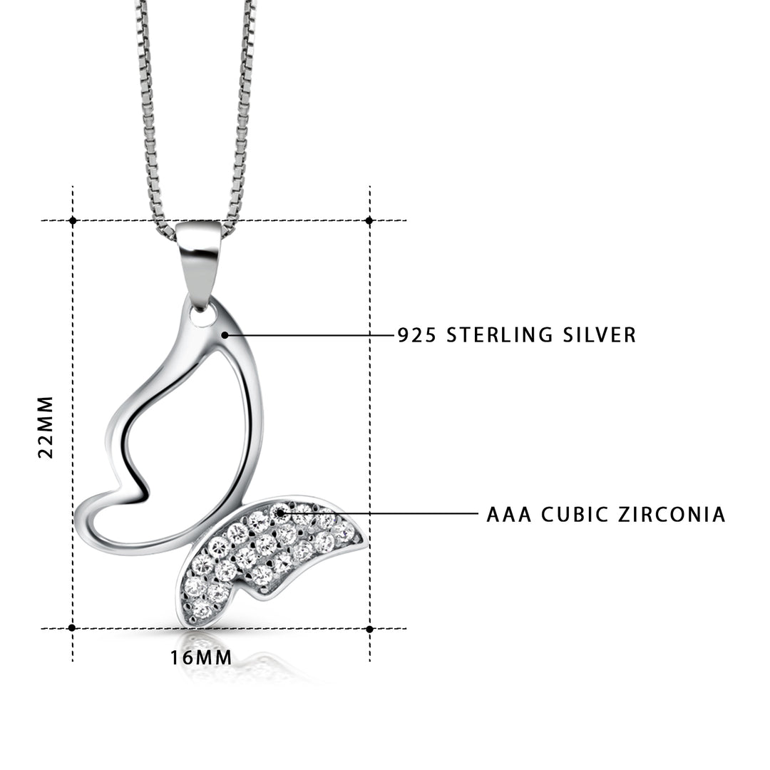 925 Sterling Silver Butterfly Pave CZ Pendant with 18' Chain, Silver Pave Pendant, Silver Butterfly Jewelry, Butterfly Pendant, Pave Pendant, Insect jewelry