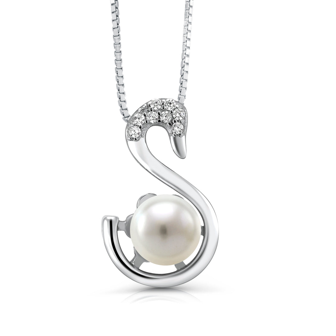 925 Sterling Silver Pearl Swan Pendant, Swan Pendant, Pearl Pendant, Pearl Swan Pendant, Mother Goose Pendant, Silver Goose Pendant, Bird Jewelry