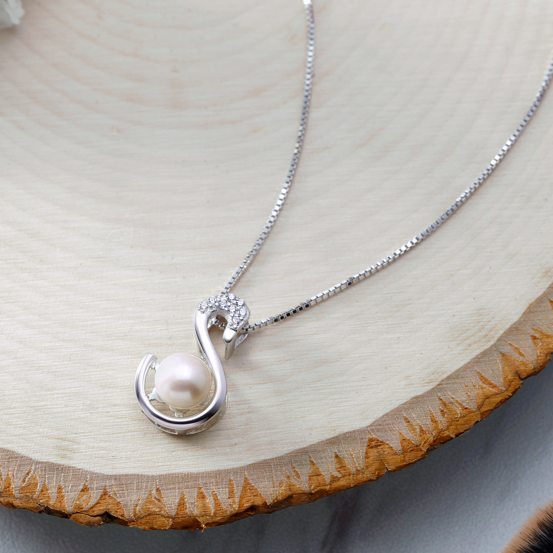 925 Sterling Silver Pearl Swan Pendant, Swan Pendant, Pearl Pendant, Pearl Swan Pendant, Mother Goose Pendant, Silver Goose Pendant, Bird Jewelry