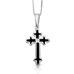 Load image into Gallery viewer, 925 Sterling Silver Cross Pendant, Solid Sterling Silver Cross Pendant, Religious Jewelry, Christian Jewelry, Black Enamel Cross Pendant, Silver Cross Necklace, Jesus Pendant
