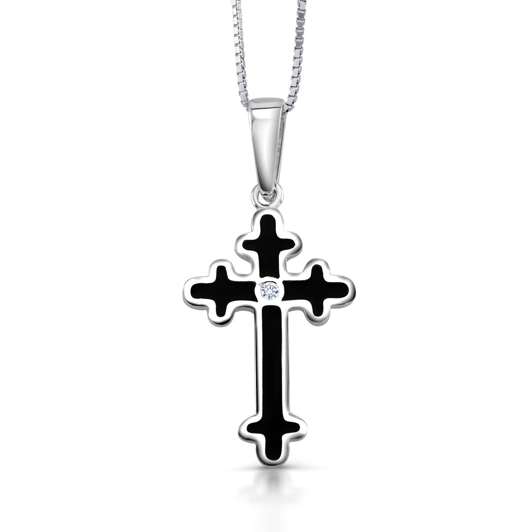 925 Sterling Silver Cross Pendant, Solid Sterling Silver Cross Pendant, Religious Jewelry, Christian Jewelry, Black Enamel Cross Pendant, Silver Cross Necklace, Jesus Pendant
