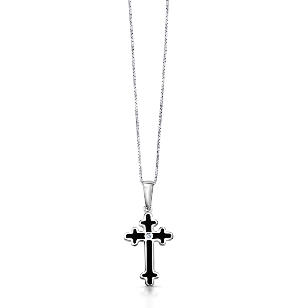 925 Sterling Silver Cross Pendant, Solid Sterling Silver Cross Pendant, Religious Jewelry, Christian Jewelry, Black Enamel Cross Pendant, Silver Cross Necklace, Jesus Pendant