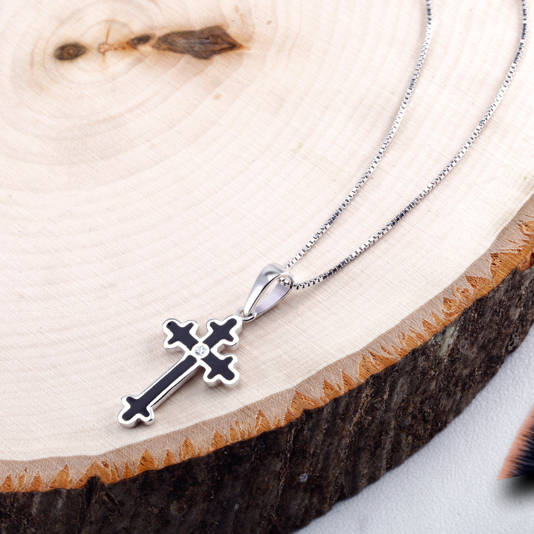 925 Sterling Silver Cross Pendant, Solid Sterling Silver Cross Pendant, Religious Jewelry, Christian Jewelry, Black Enamel Cross Pendant, Silver Cross Necklace, Jesus Pendant