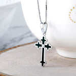 Load image into Gallery viewer, 925 Sterling Silver Cross Pendant, Solid Sterling Silver Cross Pendant, Religious Jewelry, Christian Jewelry, Black Enamel Cross Pendant, Silver Cross Necklace, Jesus Pendant
