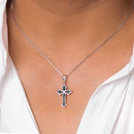 Load image into Gallery viewer, 925 Sterling Silver Cross Pendant, Solid Sterling Silver Cross Pendant, Religious Jewelry, Christian Jewelry, Black Enamel Cross Pendant, Silver Cross Necklace, Jesus Pendant
