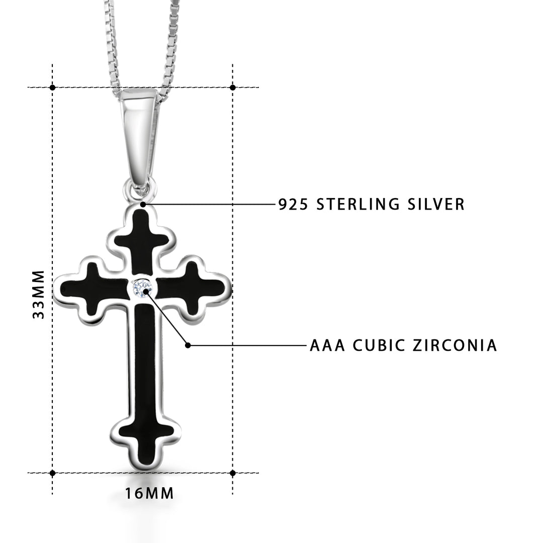 925 Sterling Silver Cross Pendant, Solid Sterling Silver Cross Pendant, Religious Jewelry, Christian Jewelry, Black Enamel Cross Pendant, Silver Cross Necklace, Jesus Pendant