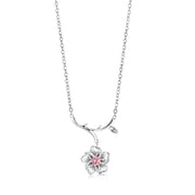 925 Sterling Silver Cherry Blossoms Necklace-16'+2' Chain, Cherry Blossoms Necklace, Flower Necklace, Blossoms Flower Charm Necklace, Silver Necklace, Hypoallergenic Necklace