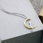 Load image into Gallery viewer, 925 Sterling Silver Cat On The Moon Pendant, Silver Cat Pendant, Cute Cat Pendant, Cat Moon Pendant, Gift For Cat Lovers, Hypoallergenic Pendant, Silver jewelry, Animal Jewelry
