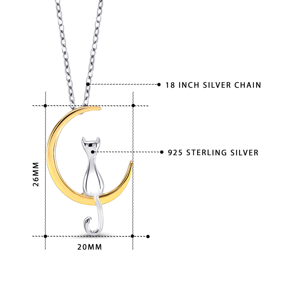 925 Sterling Silver Cat On The Moon Pendant, Silver Cat Pendant, Cute Cat Pendant, Cat Moon Pendant, Gift For Cat Lovers, Hypoallergenic Pendant, Silver jewelry, Animal Jewelry