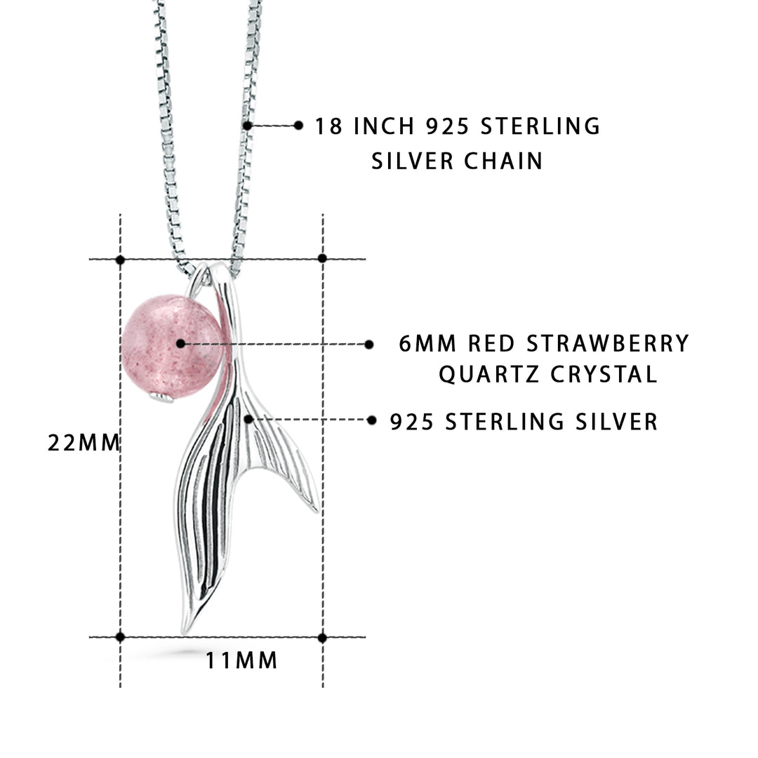 925 Sterling Silver Fish Tail Rose Simulated Quartz Ball Pendant, Silver Fish Tail Simulated Red Quartz Crystal Ball Necklace, Fish Tail Pendant, Hypoallergenic Pendant