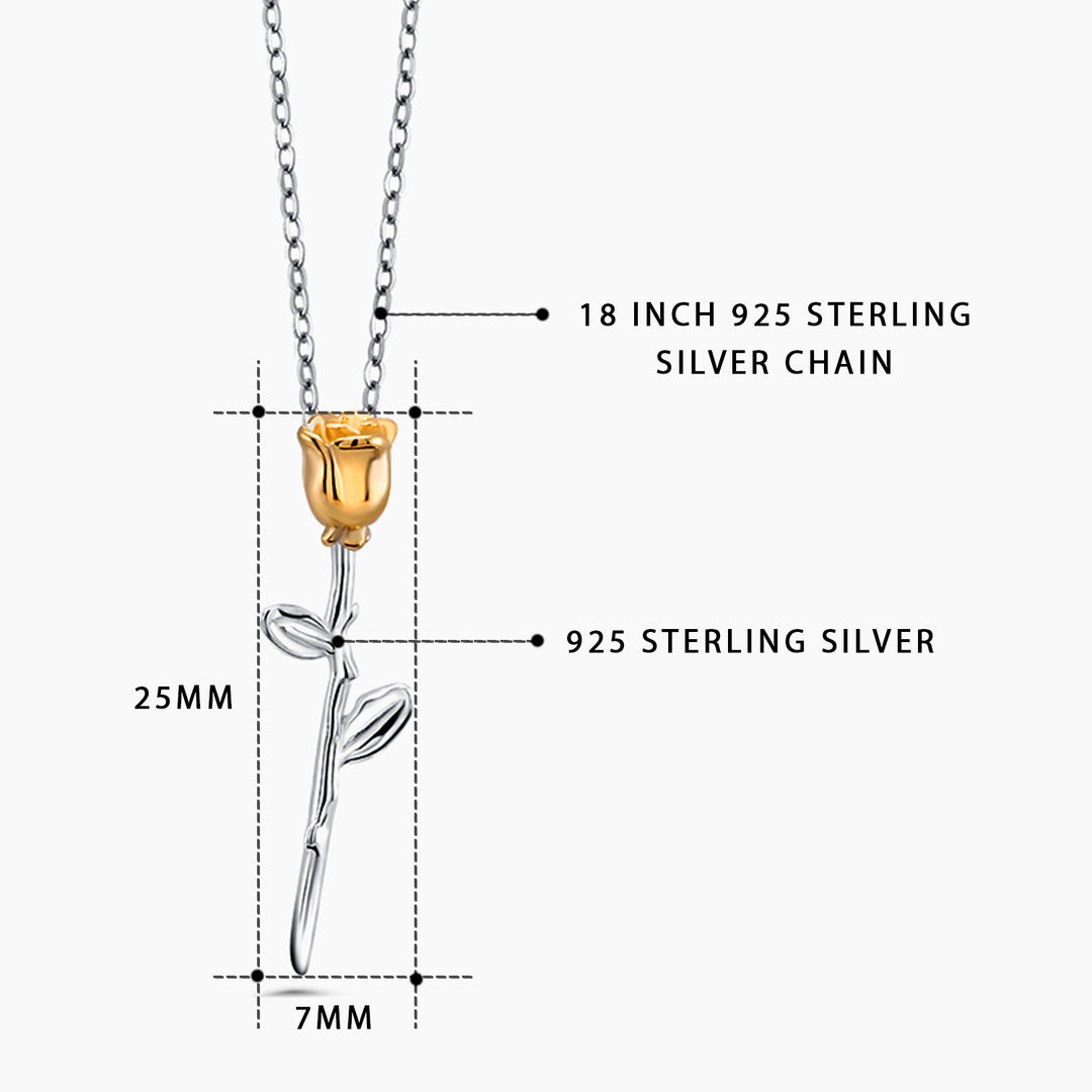 925 Sterling Silver Rose With Stem Pendant, Silver Rose Pendant, Rose Necklace, Rose Jewelry, Gold Rose Necklace, Rose Pendant, Hypoallergenic Pendant