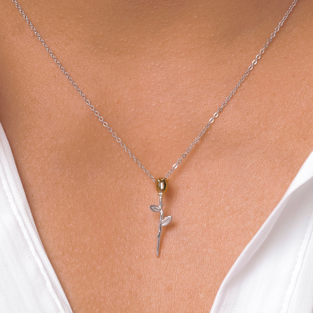 925 Sterling Silver Rose With Stem Pendant, Silver Rose Pendant, Rose Necklace, Rose Jewelry, Gold Rose Necklace, Rose Pendant, Hypoallergenic Pendant