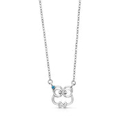 925 Sterling Silver Owl -16''+2'' Chain Necklace, Owl CZ Necklace, Owl Necklace, Owl Charm Necklace, Blue Cz Necklace, Cable Chain Necklace, Hypoallergenic Necklace
