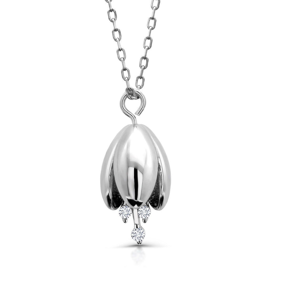 925 Sterling Silver Tulip Necklace-16'+1' Chain, Tulip flower Necklace, Cz Necklace, Tulip Flower Charm Necklace, Hypoallergenic Necklace