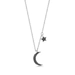 Load image into Gallery viewer, 925 Sterling Silver Moon  Necklace-16&#39;&#39;+2&#39;&#39; Chain, Black Onyx Necklace, Moon And Star Necklace, Moon And Star Charm Necklace, Hypoallergenic Necklace
