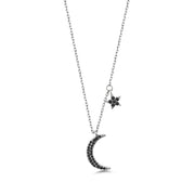 925 Sterling Silver Moon  Necklace-16''+2'' Chain, Black Onyx Necklace, Moon And Star Necklace, Moon And Star Charm Necklace, Hypoallergenic Necklace