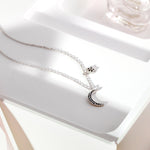 Load image into Gallery viewer, 925 Sterling Silver Moon  Necklace-16&#39;&#39;+2&#39;&#39; Chain, Black Onyx Necklace, Moon And Star Necklace, Moon And Star Charm Necklace, Hypoallergenic Necklace
