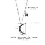 Load image into Gallery viewer, 925 Sterling Silver Moon  Necklace-16&#39;&#39;+2&#39;&#39; Chain, Black Onyx Necklace, Moon And Star Necklace, Moon And Star Charm Necklace, Hypoallergenic Necklace

