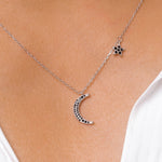 Load image into Gallery viewer, 925 Sterling Silver Moon  Necklace-16&#39;&#39;+2&#39;&#39; Chain, Black Onyx Necklace, Moon And Star Necklace, Moon And Star Charm Necklace, Hypoallergenic Necklace
