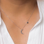 Load image into Gallery viewer, 925 Sterling Silver Moon  Necklace-16&#39;&#39;+2&#39;&#39; Chain, Black Onyx Necklace, Moon And Star Necklace, Moon And Star Charm Necklace, Hypoallergenic Necklace
