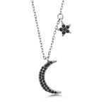 Load image into Gallery viewer, 925 Sterling Silver Moon  Necklace-16&#39;&#39;+2&#39;&#39; Chain, Black Onyx Necklace, Moon And Star Necklace, Moon And Star Charm Necklace, Hypoallergenic Necklace
