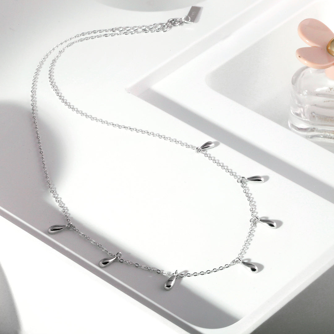 925 Sterling Silver Tear Drop Station Necklace-13”+2'' Chain, Elegant Necklace, Statement Necklace, Silver Necklace, Hypoallergenic Necklace