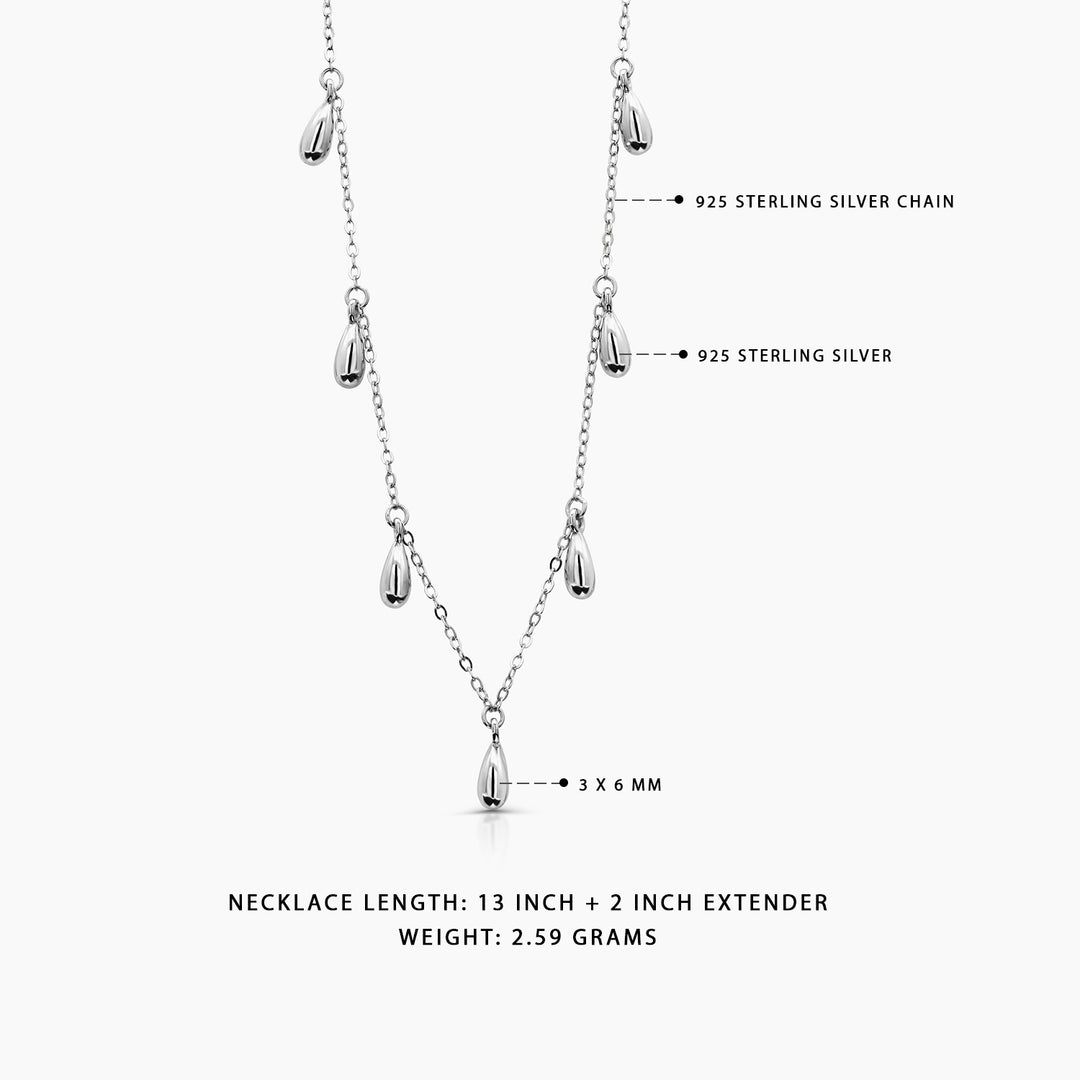 925 Sterling Silver Tear Drop Station Necklace-13”+2'' Chain, Elegant Necklace, Statement Necklace, Silver Necklace, Hypoallergenic Necklace