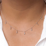 Load image into Gallery viewer, 925 Sterling Silver Tear Drop Station Necklace-13”+2&#39;&#39; Chain, Elegant Necklace, Statement Necklace, Silver Necklace, Hypoallergenic Necklace
