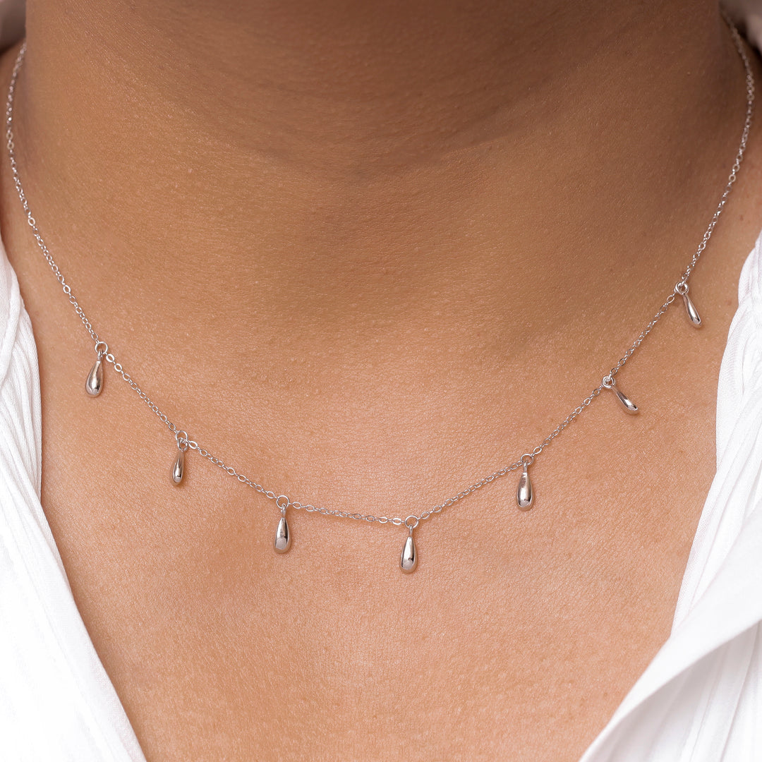 925 Sterling Silver Tear Drop Station Necklace-13”+2'' Chain, Elegant Necklace, Statement Necklace, Silver Necklace, Hypoallergenic Necklace