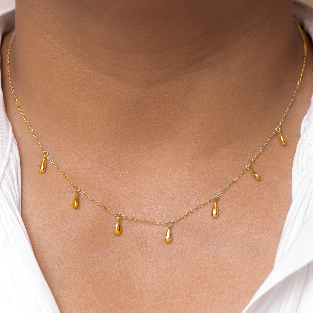 925 Sterling Silver Tear Drop Station Necklace-13”+2'' Chain, Elegant Necklace, Statement Necklace, Silver Necklace, Hypoallergenic Necklace