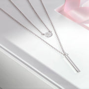 925 Solid Sterling Silver Bar And Round Cz Statement Necklace, 2 Layered Silver Necklace, Vertical Bar Necklace, Silver Cable Chain Necklace, Hypoallergenic Necklace