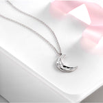 Load image into Gallery viewer, 925 Solid Sterling Silver Moon Pendant, Moon Necklace, Crescent Necklace, Everyday Silver Necklace, Cable Chain Necklace.
