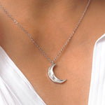 Load image into Gallery viewer, 925 Solid Sterling Silver Moon Pendant, Moon Necklace, Crescent Necklace, Everyday Silver Necklace, Cable Chain Necklace.

