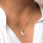 Load image into Gallery viewer, 925 Solid Sterling Silver Moon Pendant, Moon Necklace, Crescent Necklace, Everyday Silver Necklace, Cable Chain Necklace.
