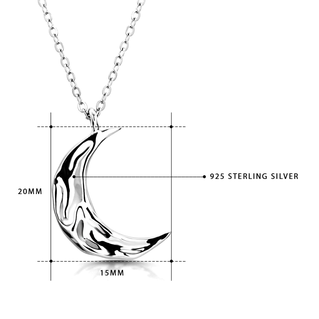 925 Solid Sterling Silver Moon Pendant, Moon Necklace, Crescent Necklace, Everyday Silver Necklace, Cable Chain Necklace.