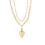 14k Gold Plated Brass Layer Heart Necklace, Stackable Gold Necklace, Heart Necklace, Stackable layer gold chain necklace, Heart Pendant, Layer Necklace, Paper Clip Layer Necklace