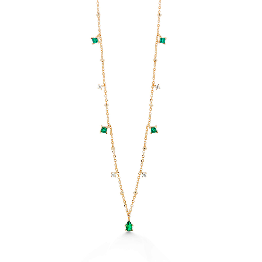 925 Sterling Silver Yards Necklace-16"+2" Chain, 14k Gold Plated Cz Necklace, Multi Color Cz Yards Necklace, Created Emerald Yard Necklace, Layering Necklace