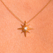 Solid 14K Yellow Gold Star Diamond Necklace, Gold Star Necklace With Diamond, North Star Necklace, , Diamond Necklace, Lobster Lock Necklace