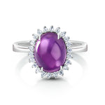 Load image into Gallery viewer, 925 Sterling Silver Oval Simulated Amethyst Halo Ring, Amethyst Halo Rings, February Birthstone Jewelry, Silver Jewelry, Adjustable Rings, Hypoallergenic Ring, Halo Ring
