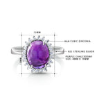 Load image into Gallery viewer, 925 Sterling Silver Oval Simulated Amethyst Halo Ring, Amethyst Halo Rings, February Birthstone Jewelry, Silver Jewelry, Adjustable Rings, Hypoallergenic Ring, Halo Ring
