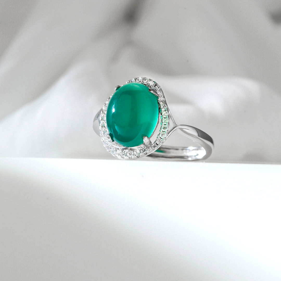 925 Sterling Silver Simulated Emerald Swirl CZ Adjustable Ring, Simulated Emerald Ring, Silver Jewelry, Cz Ring, Adjustable Ring